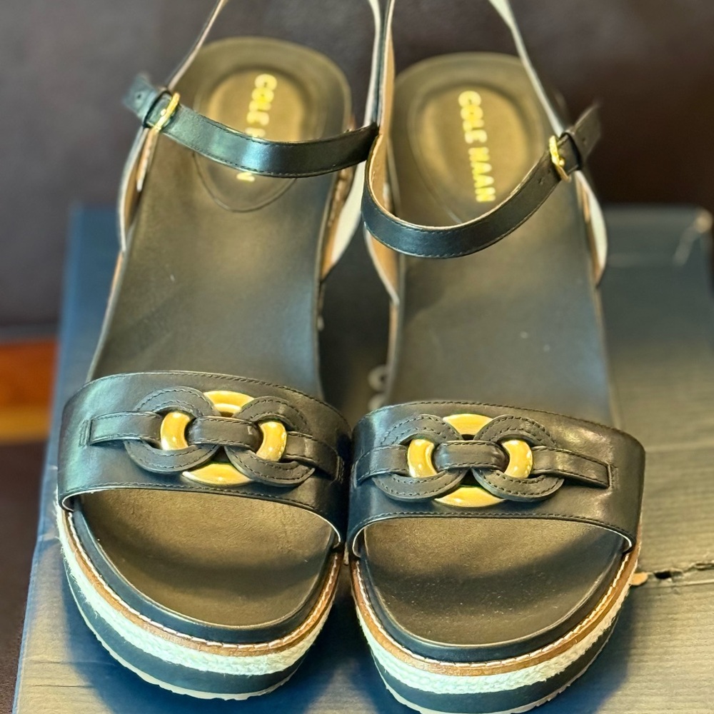 Cole Haan Black Sandals with Gold Accents